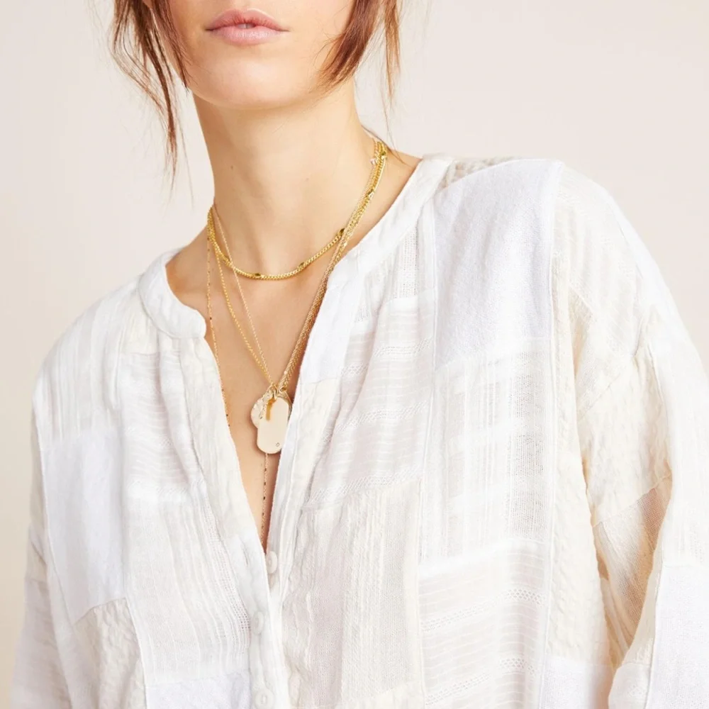 Anthropologie Maeve The Zoe Swing Blouse top boho patchwork plaid - Picture 5 of 14